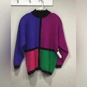 NWT Vintage Rafaella 80s Colorblock Sweater 2X Angora Lambswool Blend Bold Retro